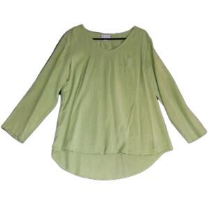 SOFT SURROUNDINGS LIME GREEN INVERT PLEAT HI LOW TENCEL‎ SHIRT TUNIC TOP Sz M